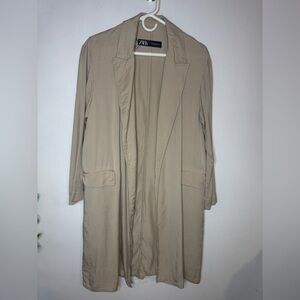 Zara Lightweight Flowy Open Front Trench Coat Beige
